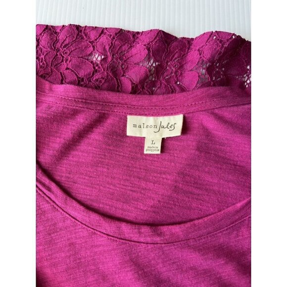 Maison Jules Women's Bold Berry Peplum High Low Cotton Tee Shirt Top Size L - Picture 4 of 7